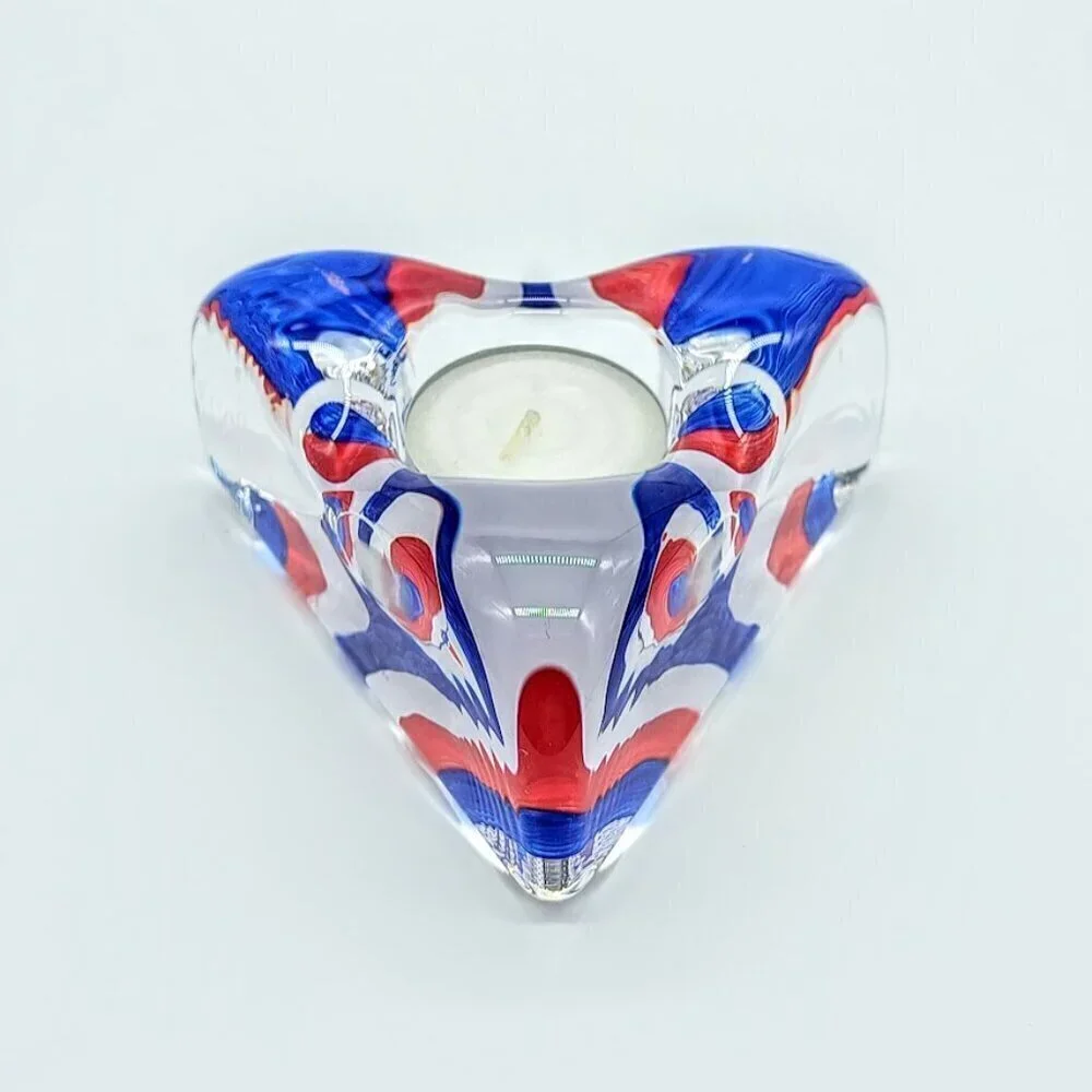 Kosta Boda Ulrica Hydman Vallien Hand-Painted Triangle Art Glass Candle Holder